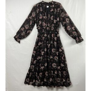 Patrons Of Peace Dress Women's Small Midi Floral Boho Smocked Chiffon Flowy